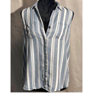Harper Striped Denim Shirt, Sleeveless, Size Small